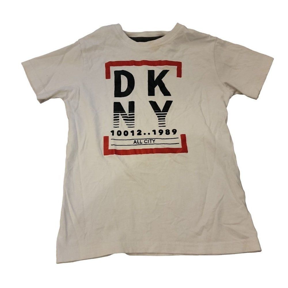 DKNY Kids White 100% Cotton Lightweight Short Sleeve Crew Neck Pullover T Shirt